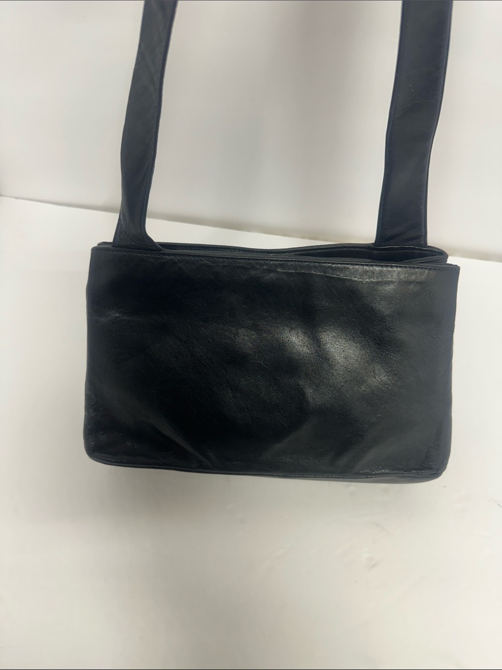 Sleek Black Leather Shoulder Bag with Wide Strap Super Soft